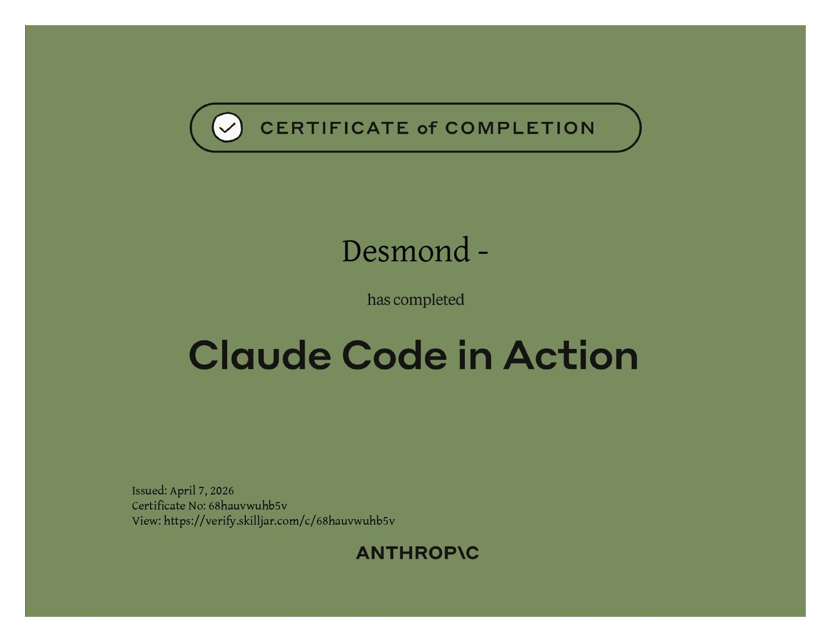claude code in action certificate